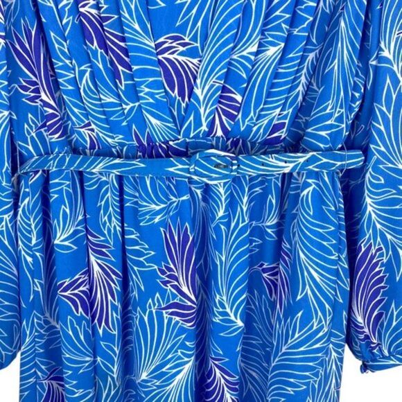 MISSY HOUSE Vintage Blue Floral Hibiscus Pleated Front Belted Dress US 17-18 - Picture 4 of 14